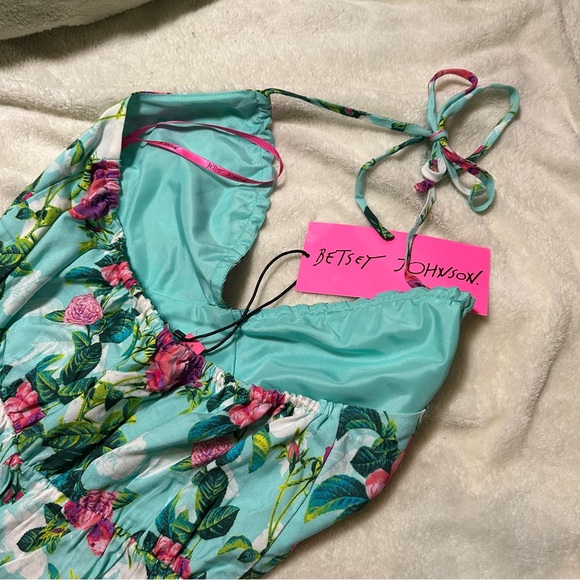 NWT! Betsey Johnson Paulina Halter Maxi Dress Floral Blue Women's Size Small - Picture 8 of 12